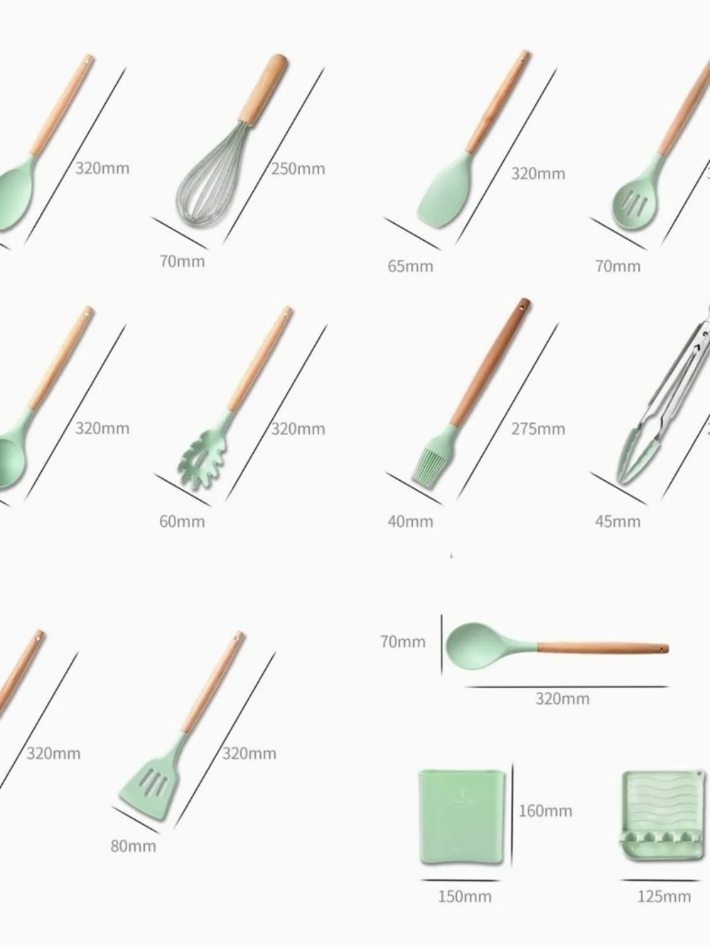 Wood Handle White Silicone Kitchen Utensil Set - 11 Piece